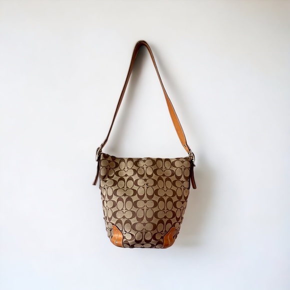 Coach Signature 6076 Canvas Logo Bucket Bag Shoulder Purse Brown Tan Vintage - Picture 1 of 8